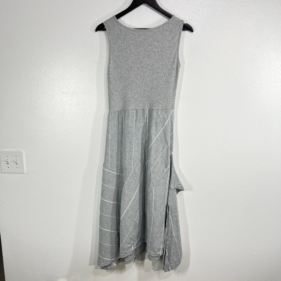 CINZIA Made in Italy Gray Linen Cotton Blend Asymmetrical Midi Dress Size M - Picture 3 of 12